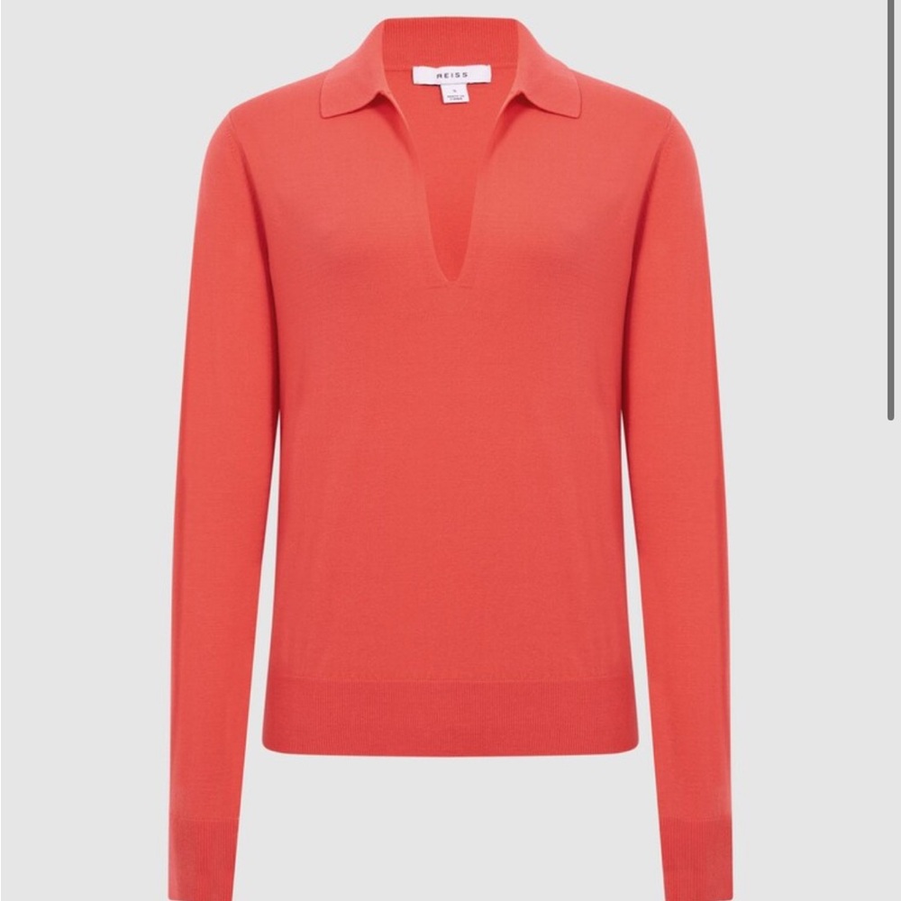 Reiss Nellie Deep VCollared Knit-Sweater Top-Orange-size-S-